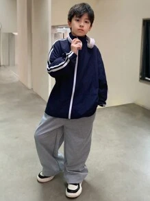 Áo khoác chống nắng và gió dệt cổ cao dành cho bé trai Tween, thích hợp đi làm hàng ngày, đi học, giải trí, nghỉ mát, hoạt động thể thao vào mùa xuân, mùa hè, mùa thu và mùa đông - Màu xanh lam - Xem 10