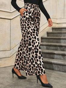 SHEIN Clasi Damen lose sitzende, modische Hose mit Leoparden Muster, elastischem Bund und Taschen - Verschiedenfarbig - Übersicht 4
