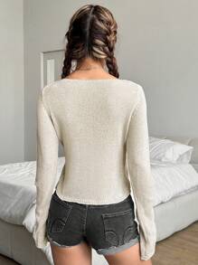 Flirla Women's Round Neck Long Sleeve Star Pattern Sweater, Knit Pullover Fall Winter - Yellow - View 2