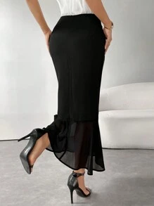 Modelyn Falda de corte de sirena elegante para mujer - Negro - Ver 2