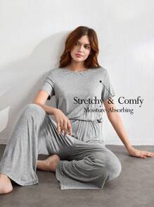 Ocili 舒適柔軟透氣絲綢女士家居服連身褲 - 灰色 - 查看 1