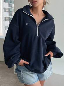 DAZY 女士立领半开宽松羊毛衫