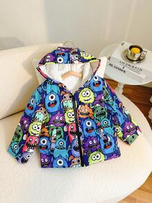 SHEIN Áo khoác có mũ trùm đầu in hình quái vật dễ thương cho bé trai từ 4-7 tuổi, thích hợp mặc khi đi chơi và đi học vào mùa đông, mùa thu và mùa xuân - Nhiều màu - Xem 6