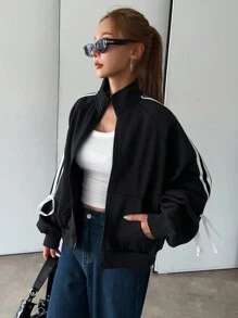 DAZY 蝴蝶结系带袖运动衫 运动衫 - 黑色 - 查看 8