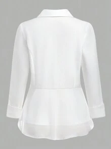 SHEIN Clasi 女士翻领纽扣长袖商务西装外套，成熟优雅 - 白色 - 查看 2