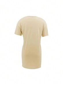 SHEIN Slayr 女士圆领短袖字母印花开衩下摆时尚迷你连衣裙