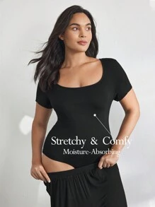 Ocili Jumpsuit Leher U Polos Halus Nyaman untuk Santai, Ukuran Plus, Pakaian Tidur - Hitam - View 1