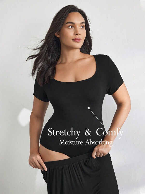 Ocili Leisure Comfortable  Plain Smooth U-Neck Jumpsuit Plus Size Sleepwear