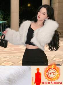 DAZY Chaqueta corta elegante y cálida de lana polar para mujer, para invierno y vacaciones de Navidad