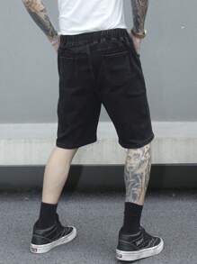 Manfinity EMRG Men's Drawstring Waist Flap Pockets Bermuda Casual Denim Shorts - Black - View 2