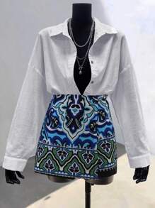 SHEIN Unity Women Simple Geo Print Wrap Skirt