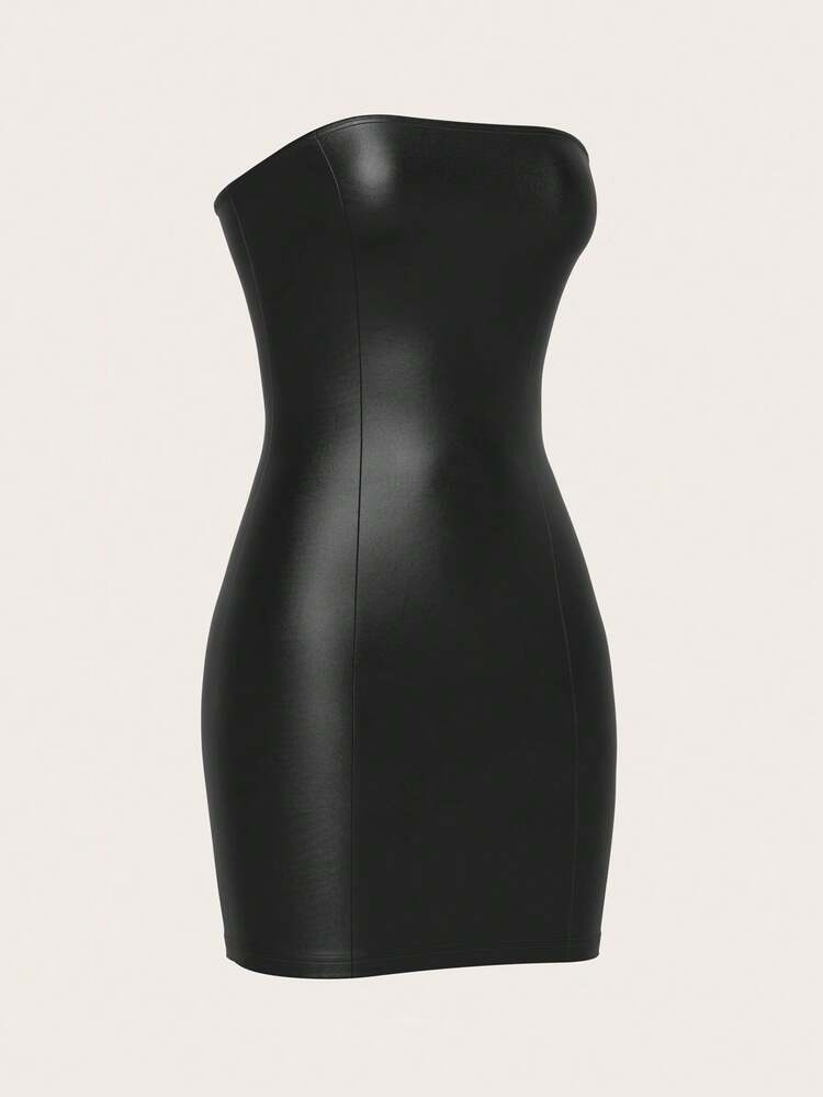 SHEIN EZwear Women Black PU Leather Sexy Bodycon Tube Mini Dress, Summer |  SHEIN USA