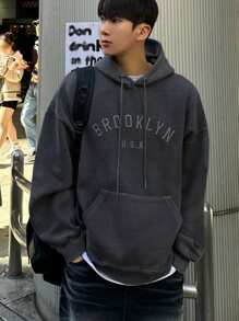 DAZY 男士秋季字母刺绣连帽衫