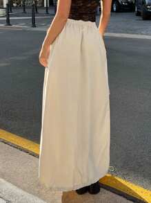 Forever 21 女士半身裙秋季女士半身裙裤子秋季裙子秋季女士衣服老款橡胶抽绳 - 杏色 - 查看 3