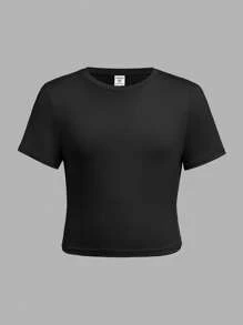 SHEIN Girlism 4pcs Tween Girls Casual Round Neck Solid Color Comfortable Short Sleeve T-Shirts - Grey - View 9