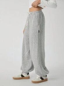 Muchica Women's Grey Knitted Jogger Pants