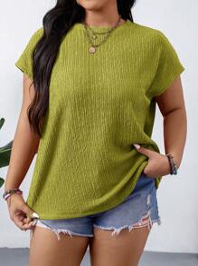SHEIN LUNE Plus Size Crew Neck Batwing Sleeve Casual Loose Comfy Blouse - Olive Green - View 6