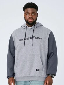 Manfinity NXTstreet Men's Plus Size Casual Knit Patchwork Hoodie Long Sleeve Sweatshirt For Autumn & Winter Seasons
