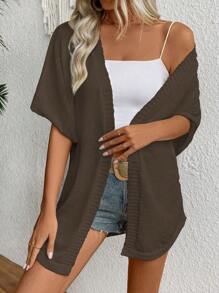 SHEIN LUNE Women's Solid Color Casual Short Sleeve Cardigan