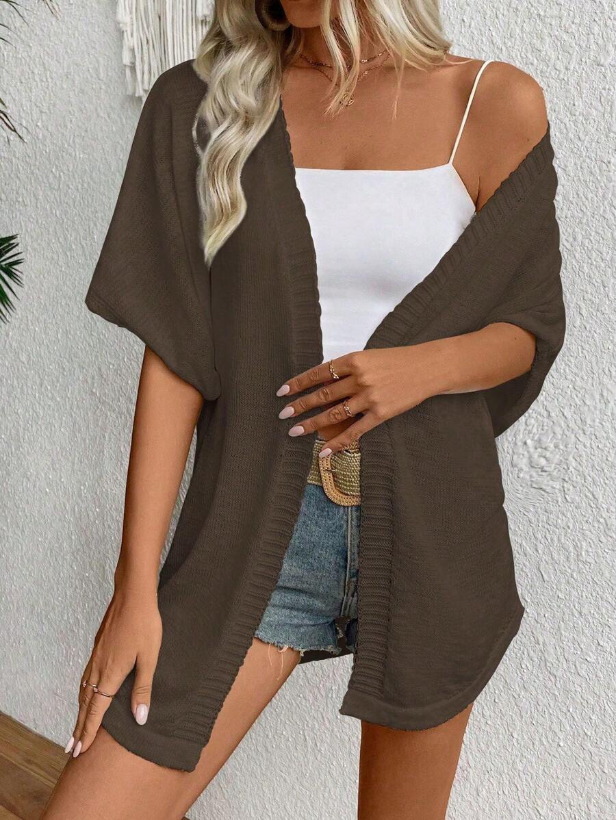 SHEIN LUNE Women's Solid Color Casual Short Sleeve Cardigan