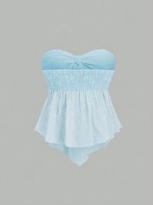 SHEIN Sweetro Y2K风格纹理面料扭结抹胸上衣 - 藍色 - 查看 2