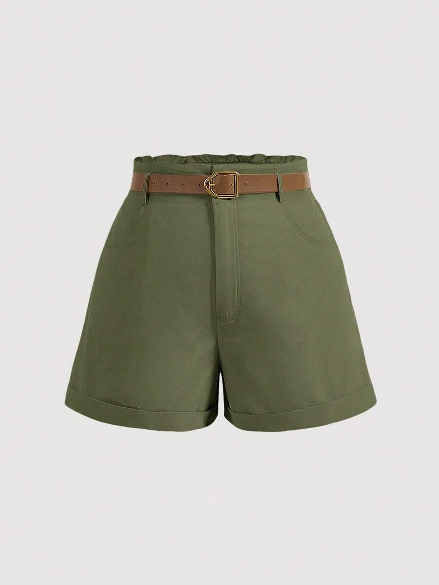 SHEIN MOD Vintage Style Plus Size Apricot Color Shorts With Belt