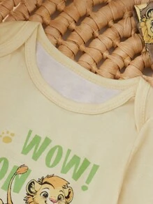 SHEIN 3pcs/Set Infant Baby Boys Casual Daily Wear Cute Cartoon Lion Print Long Sleeve Bodysuit With Hat, Suitable For Outings And Home Leisure, Mama Picked - Multicolor - View 3