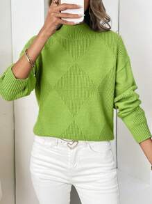 Chiquease Áo len cổ đứng thường ngày xuân thu dành cho nữ - màu xanh lá - Xem 3