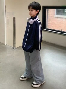 Áo khoác chống nắng và gió dệt cổ cao dành cho bé trai Tween, thích hợp đi làm hàng ngày, đi học, giải trí, nghỉ mát, hoạt động thể thao vào mùa xuân, mùa hè, mùa thu và mùa đông - Màu xanh lam - Xem 4