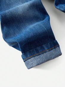 SHEIN Young Boy Casual Distressed Washed Wide Straight Leg Blue Jeans, Suitable For Daily Wear - Medium Wash - View 8