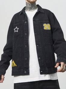 Manfinity LEGND Áo khoác denim thường ngày có đính đá cho nam cỡ lớn, mùa xuân/thu - màu đen - Xem 3