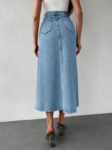 Slant Pocket Denim Skirt - Light Wash - View 2