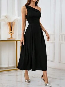 SHEIN Belle Damen asymmetrischer Ausschnitt ärmellose figurbetonte elegante Ballkleid, halbtragbar Abendkleid für Geburtstag, Hochzeitsgast, Abschlussball, Heimkehr - Schwarz - Übersicht 5