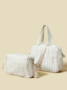 2 件/套刺绣母婴包，含手提包和婴儿车包 - 米色 - 查看 8