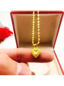 1pc Vietnam 24K Gold Filled Solid Heart-Shaped Pendant, Chain Necklace Jewelry For Women Valentines