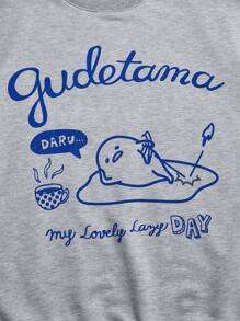 Gudetama X SHEIN Áo thun trễ vai họa tiết trứng và chữ hoạt hình dễ thương thường ngày dành cho nữ - Màu Xám nhạt - Xem 3