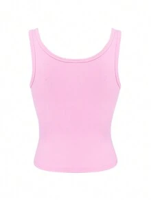 Women's Solid Color Button Half-Placket Camisole Top For Summer - Pink - View 5