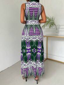 SHEIN Clasi Đầm suông cổ tròn không tay in họa tiết thời trang rộng rãi thoải mái thường ngày cho nữ - Nhiều màu - Xem 2