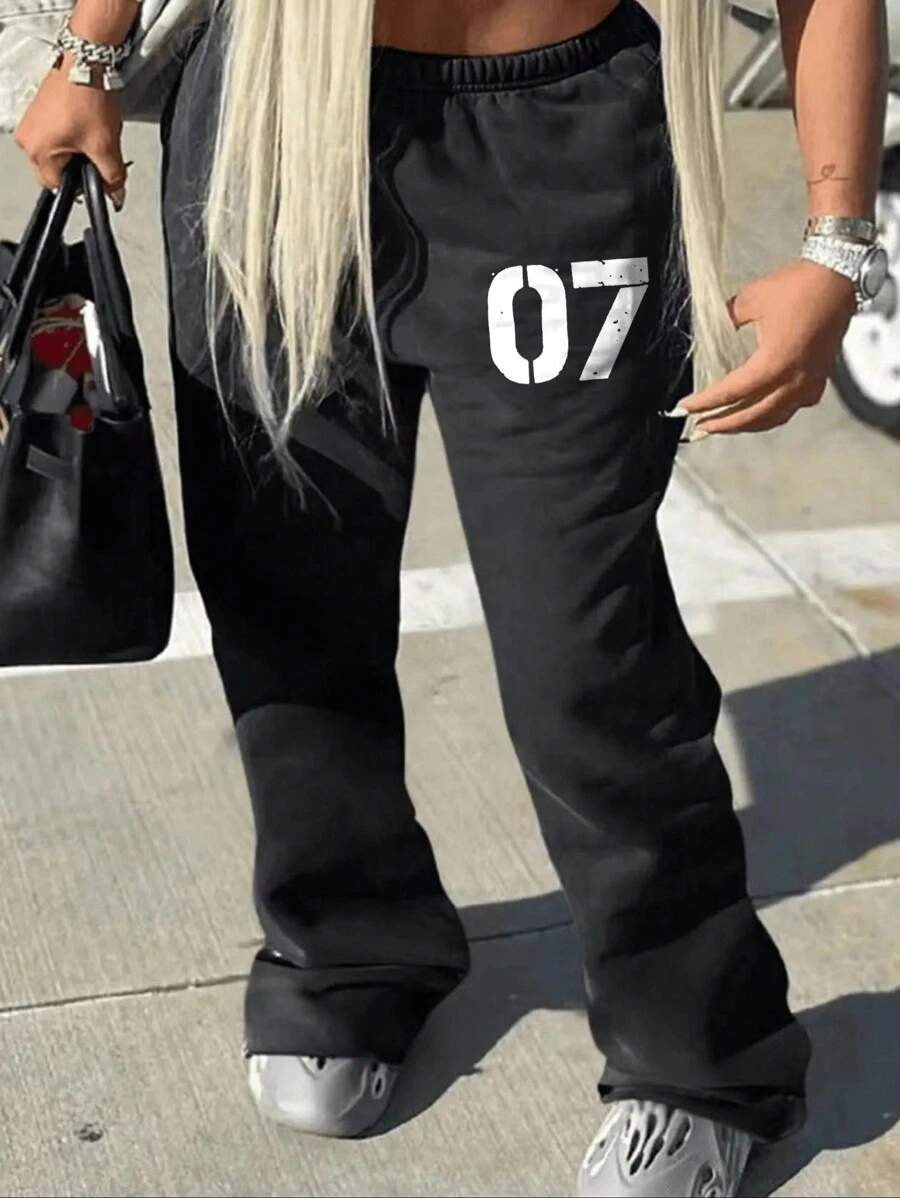 INAWLY Quần thường ngày in số cho nữ - màu đen - Xem 1