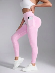 SHEIN Sports Legging esportiva de cintura ajustada com bolso, uso casual diário - Multicolorido - Visão 2