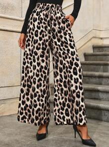 SHEIN Clasi Damen lose sitzende, modische Hose mit Leoparden Muster, elastischem Bund und Taschen - Verschiedenfarbig - Übersicht 5