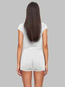 INAWLY 女士纯色圆领镂空环饰无袖紧身连身裤 - 白色 - 查看 2