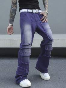 Manfinity Roghcode Quần jean denim bootcut thời trang phai màu cho nam - Màu xanh lam - Xem 6