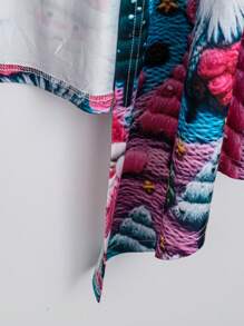 Plus Size Women's Spring Autumn Christmas Tree Print Long Sleeve Open Front Casual Jacket - Multicolor - View 4