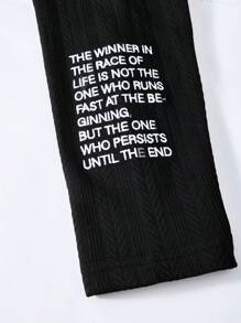 SHEIN Teenage Boys' Casual Black Collar Letter Embroidery Long Sleeve Hoodie Jacket