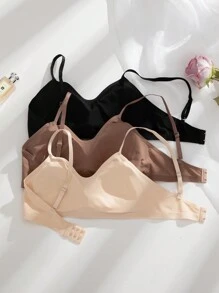 3 piezas Sujetador sin costuras de color liso con almohadillas extraíbles