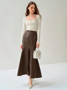 Enchnt Damen unifarbener, minimalistischer, lässiger Rock