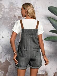 SHEIN LUNE Women's Solid Color Simple Daily Denim Jumpsuit - Grey - View 2