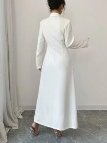 Chiquease 女式长袖翻领纽扣装饰长款开衫，春秋季 - 白色 - 查看 2