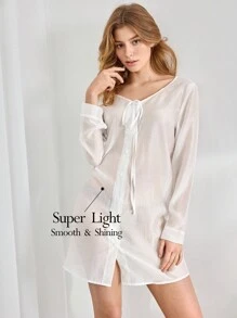 Blusa De Dormir Reversible Para Mujeres Con Malla Transparente - Blanco - Ver 1